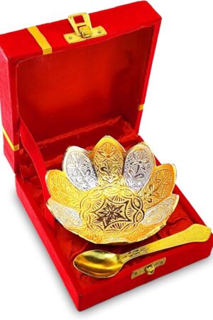 NOBILITY Bowl Spoon Set Silver Plated Light Weight with Red Box Diwali Christmas Eid Home Decoration Friends Family Corporate Wedding Return Gift Items Dessert Dry Fruits Serving Gifts