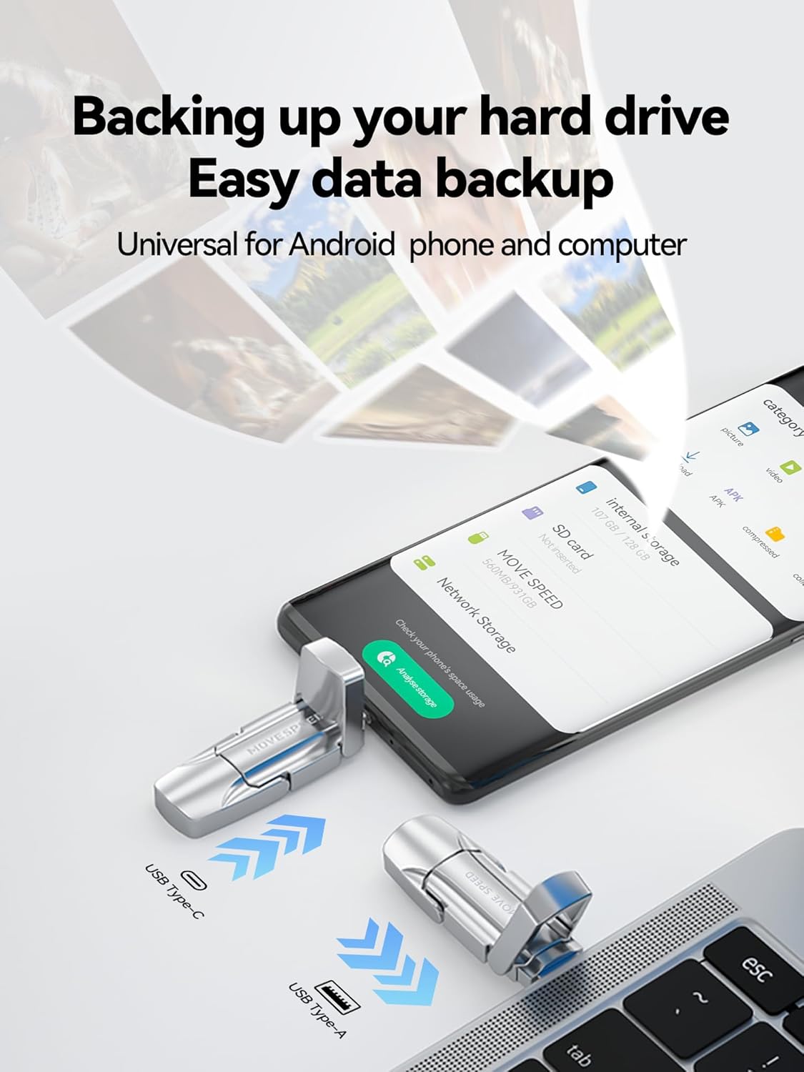MOVE SPEED 1TB Solid State Flash Drive 570MB/s High Speed USB Drive with Type C + USB 3.2 Drive Dual Port, Thumb Drive Compatible with iPhone 15, 16,17 Series/Android/Phone/MacBook/Audio/Smart TV - Image 4
