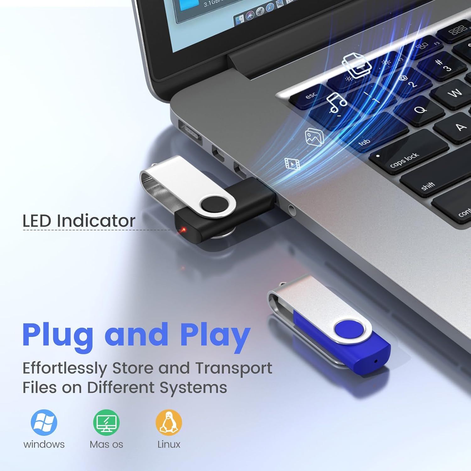 ABLAZE 128MB Flash Drive 20 Pack, USB 2.0 Memory Stick with Lanyards Swivel Thumb Drives Bulk Pendrive U Disk for Data Storage (Mixcolors) - Image 2