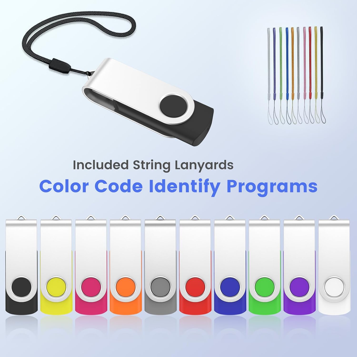 ABLAZE 128MB Flash Drive 20 Pack, USB 2.0 Memory Stick with Lanyards Swivel Thumb Drives Bulk Pendrive U Disk for Data Storage (Mixcolors) - Image 4