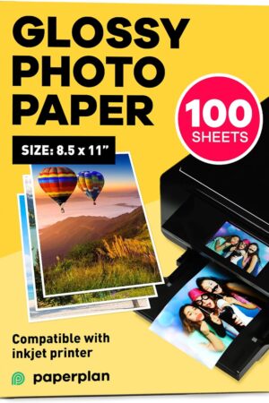 Glossy Photo Paper For Printer 8.5 x 11" - (100 Sheets) - Works with Inkjet Printer, Easy to Use, Premium Picture Paper