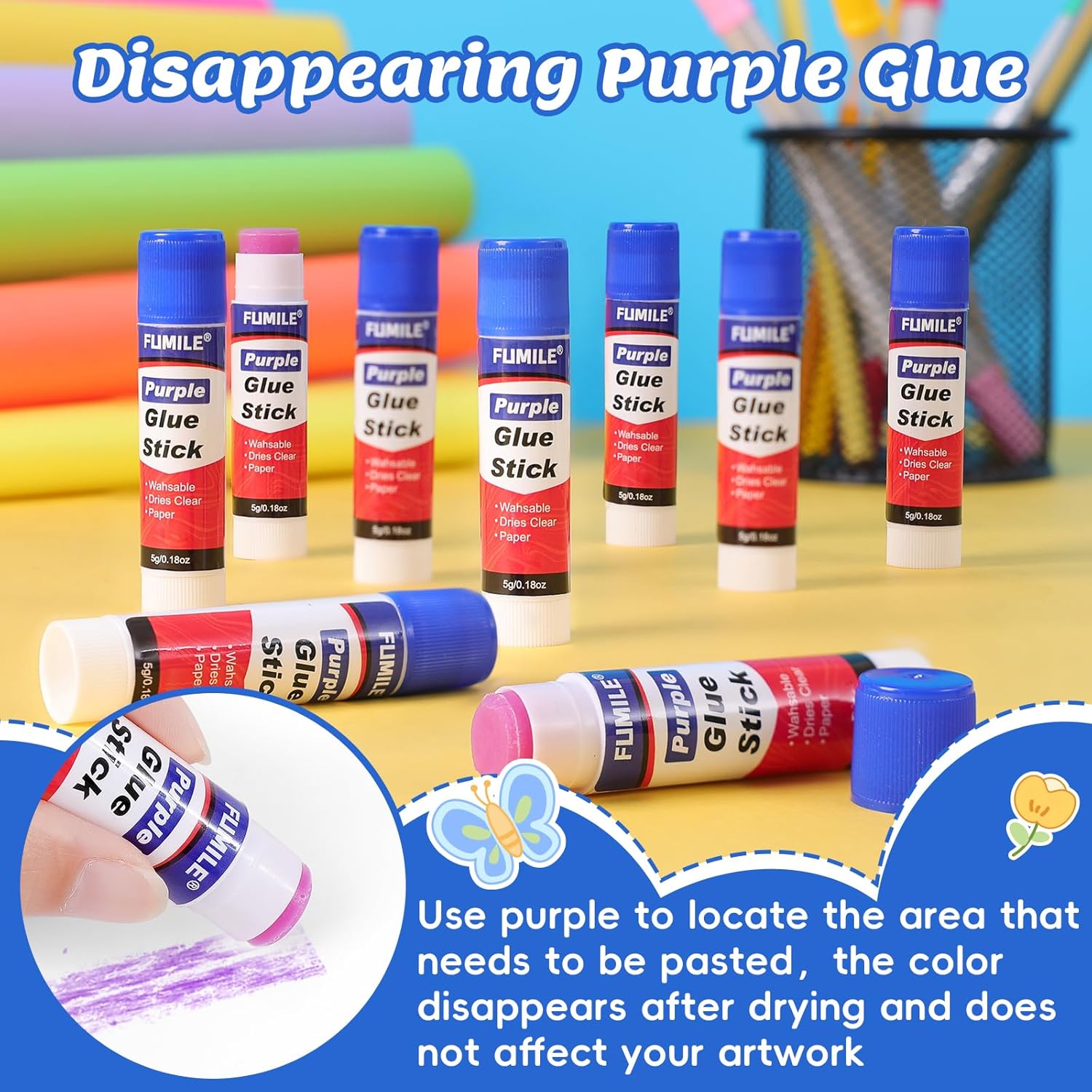 36 Pack Glue Sticks Bulk for Kids, Disappearing Purple Glue Sticks for Classroom and Teacher Supplies.0.18 OZ kids glue Dries Clear, Non-Toxic, Washable, Back to School Supplies and Student Must Haves - Image 3