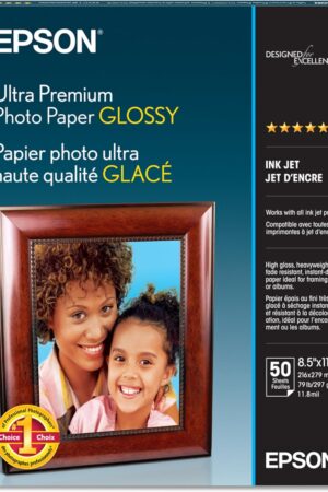 Epson Ultra Premium Photo Paper Glossy (8.5x11 Inches, 50 Sheets) (S042175),White