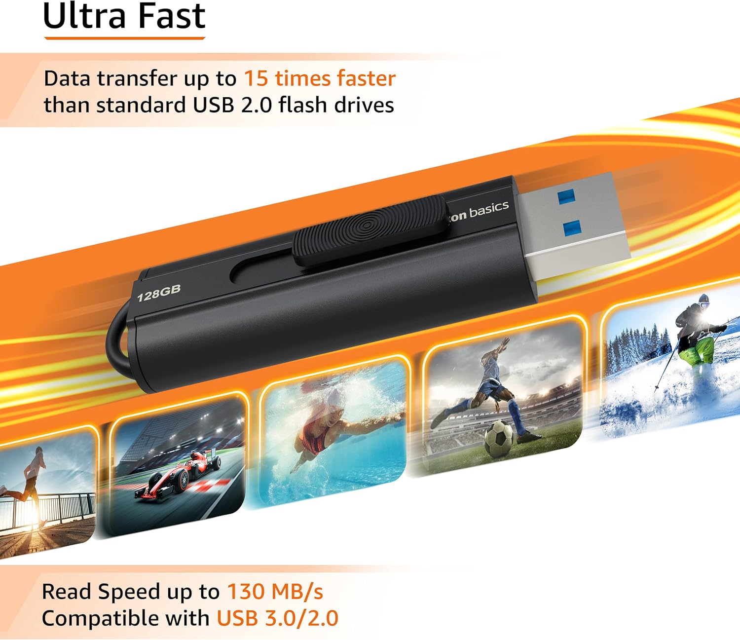 Amazon Basics 128 GB Ultra Fast USB 3.1 Flash Drive, Retractable, High-Speed Data Transfer Storage Device, Black - Image 3