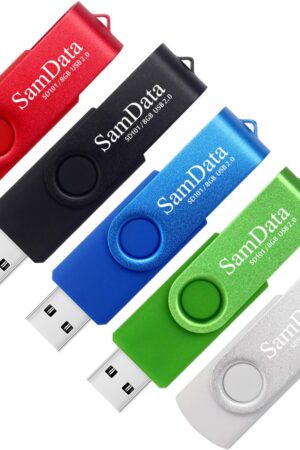 SamData 8GB USB Flash Drives 5 Pack 8GB Thumb Drives Memory Stick Jump Drive with LED Light for Storage and Backup (5 Colors: Black Blue Green Red Silver)