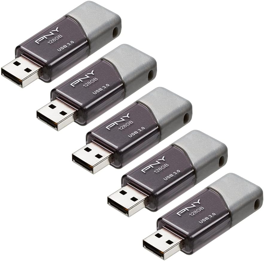 PNY 128GB Turbo Attaché 3 USB 3.0 Flash Drive 5-Pack – Grey, P-FD128X5TBOP-MP, 100MB/s, Light-Weight Durable - Data Storage and Transfer
