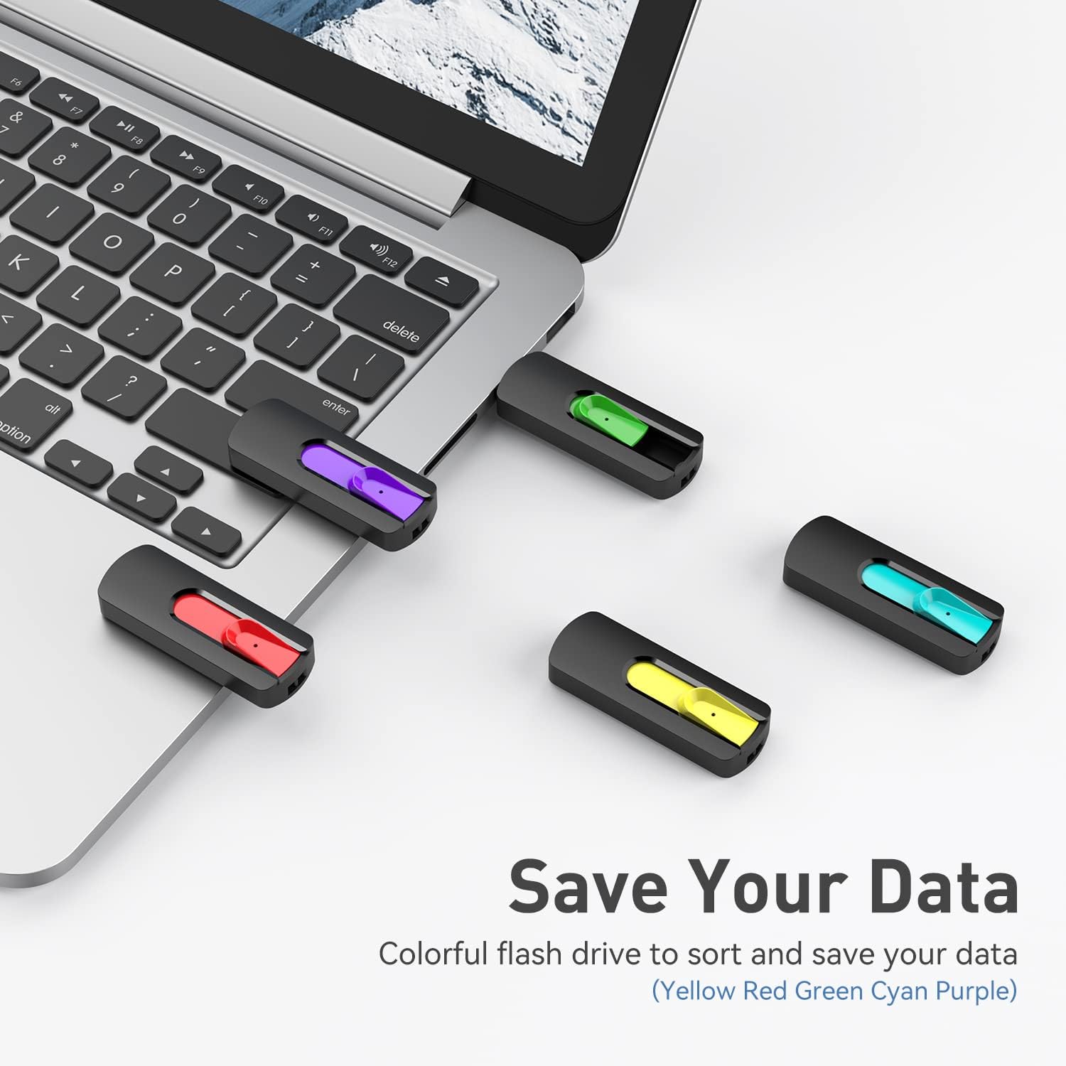 Aiibe 128GB Flash Drive 5 Pack 128GB USB Flash Drives Thumb Drive 128 GB USB Drive USB 2.0 Memory Sticks Jump Drives 128G (5 Pack, Red Green Cyan Yellow Purple) - Image 2