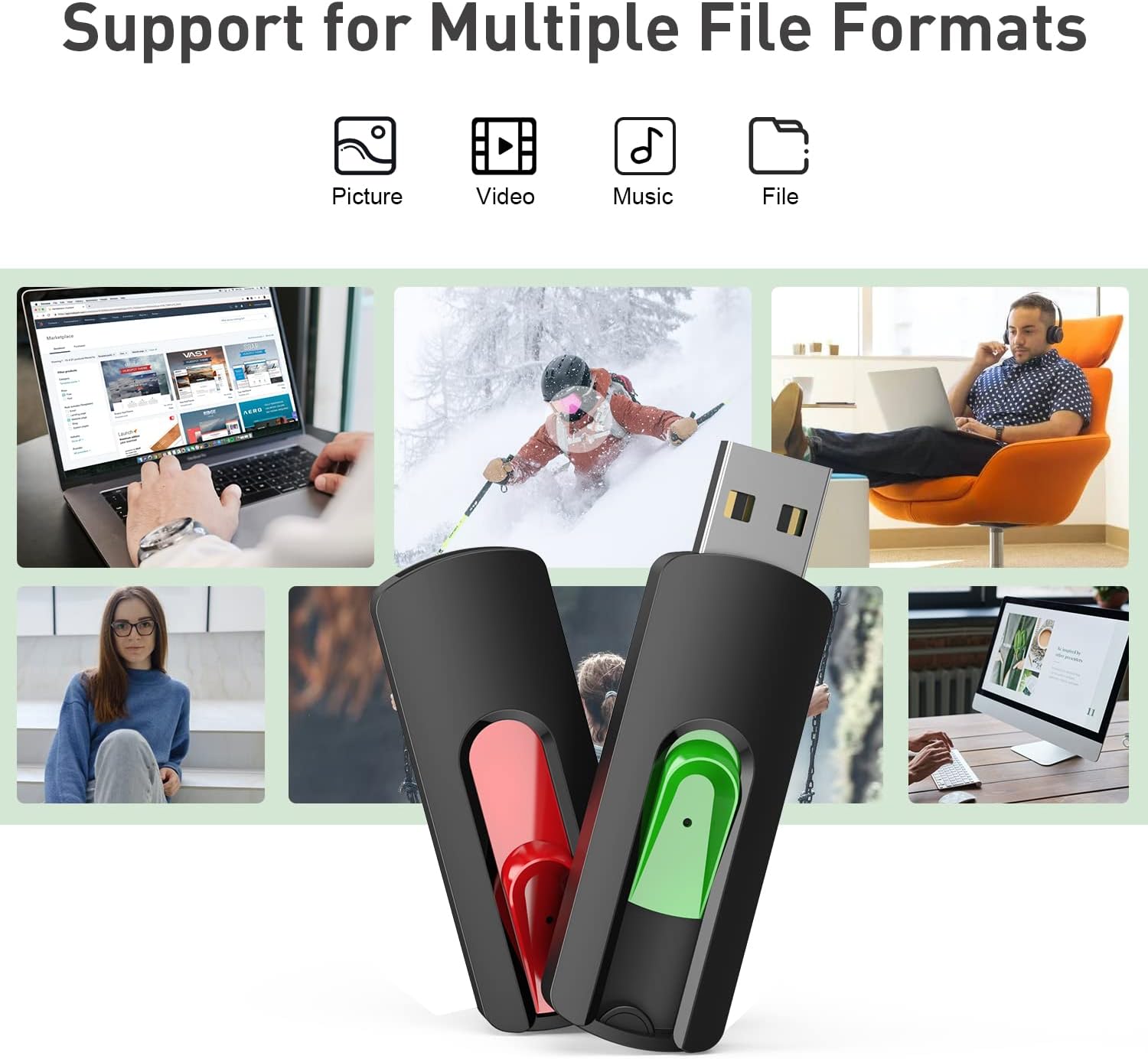 Aiibe 128GB Flash Drive 5 Pack 128GB USB Flash Drives Thumb Drive 128 GB USB Drive USB 2.0 Memory Sticks Jump Drives 128G (5 Pack, Red Green Cyan Yellow Purple) - Image 4