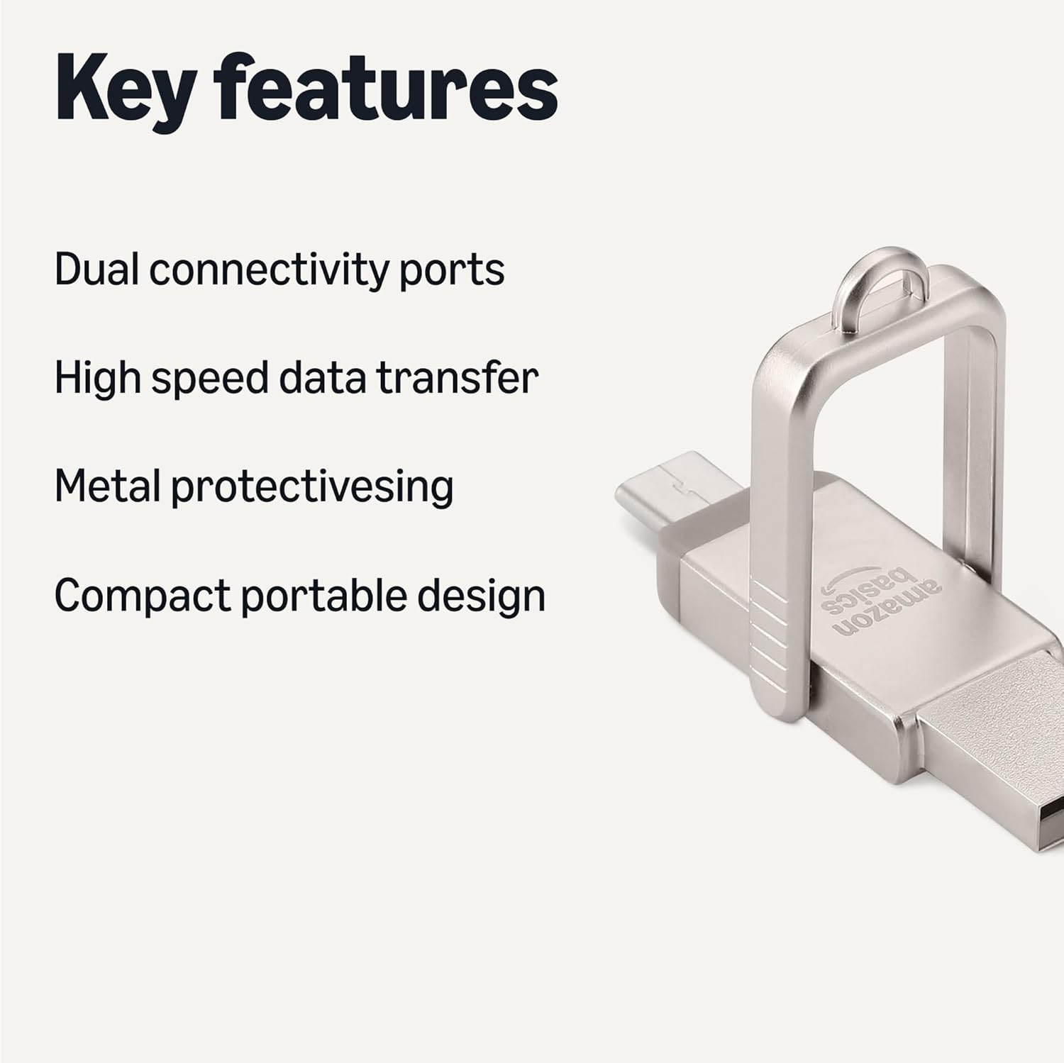 Amazon Basics 128GB USB Flash Drive, Thumb Drive Memory Stick with USB C and USB A Dual Ports, Champagne Silver - Image 2