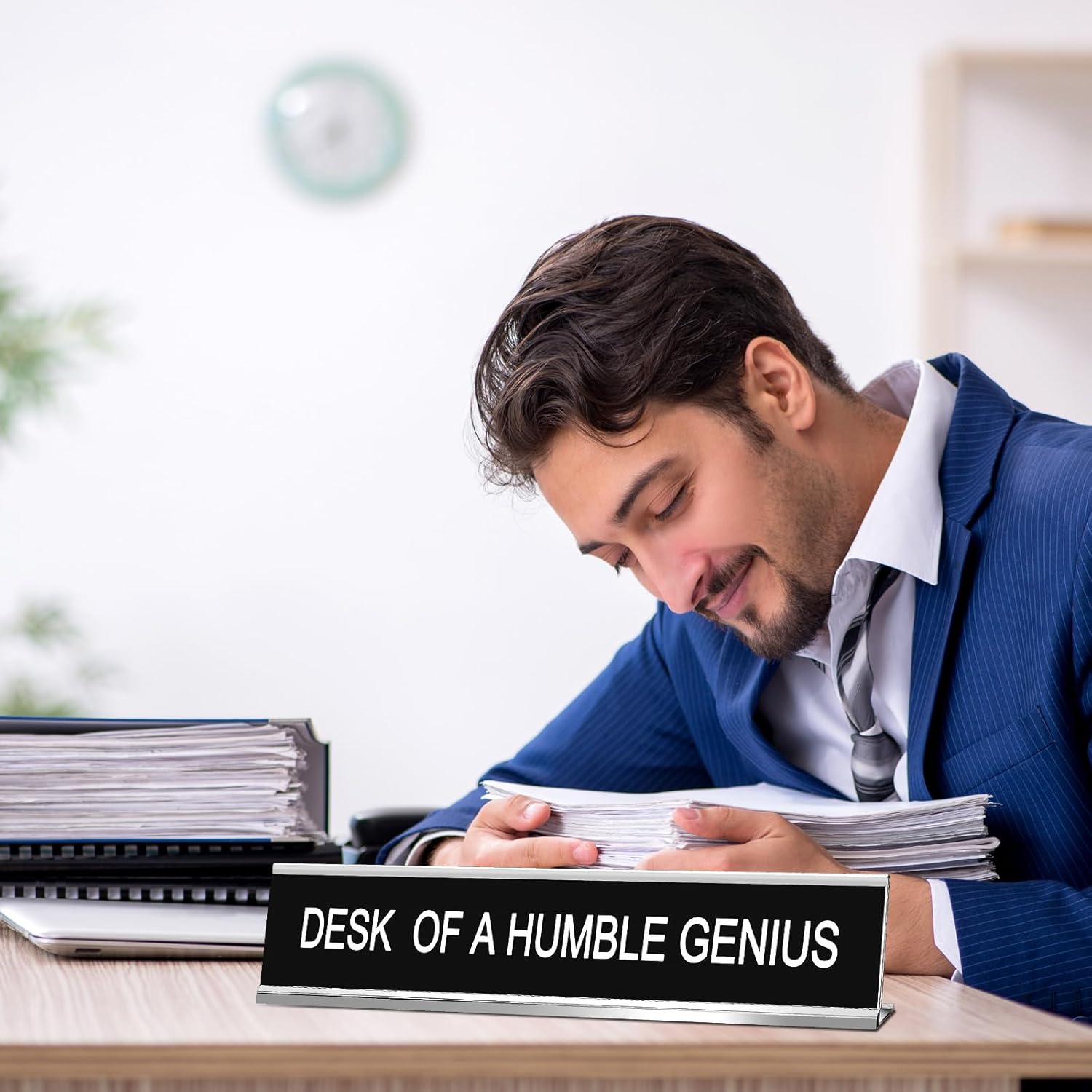 Menkxi Funny Desk Signs for Office, Novelty Nameplate Office Decor Black Desk Plaque for Women Men Coworker Gift Home Supply Accessories, 10 x 2 Inch(Desk of A Humble Genius) - Image 5