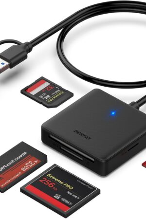 Memory Card Reader, BENFEI 4in1 USB 3.0 and USB-C to SD Micro SD MS CF Card Reader Adapter, 4 Cards Simultaneously Read and Write, Compatible with iPhone 15 Series, MacBook Pro/Air 2023, and More