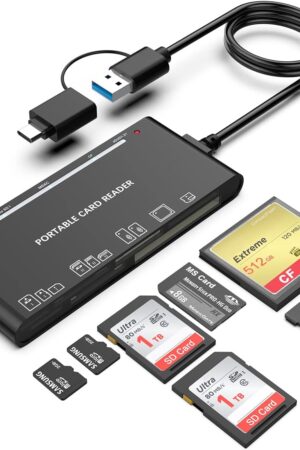 USB C USB3.0 Multi Card Reader for SD, CF, Micro SD, XD, MS Cards - 7 in 1 Adapter Hub for Windows, Mac, Linux, Android