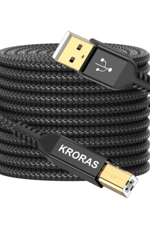 USB 2.0 Printer Cable 20 feet, USB Type A Male to B Male Scanner Cord High Speed for HP, Canon, Dell, Epson, Lexmark, Audio Interface, Midi Keyboard and More