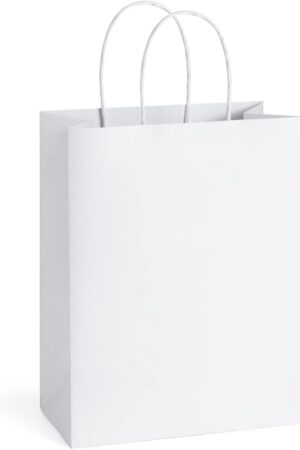 BagDream 25Pcs White Gift Bags 8x4.25x10.5 Kraft Paper for Gifts, Shopping Retail Merchandise Grocery Sacks, White Paper Bags with Handles Bulk Medium