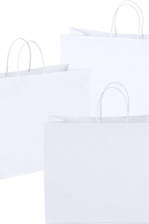 White Extra Large Paper Gift Bags with Handles Bulk (50 Pack, 16x6x12 Inch) - Big Blank Kraft Paper Bags for Wedding, Birthday, Corporate Gifts,Retail,Shopping