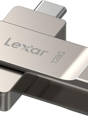 Lexar D40E 128GB Dual USB 3.2 Gen 1 Type-C Jump Drive, USB-C Flash Metal Housing Swivel Design Thumb Drive(Champagne Silver)