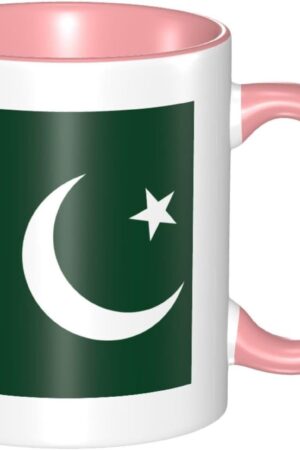 Pink Ceramic Mugs for Exquisite Unique Flag of Pakistan Pattern Print Smooth Practical Durable Easy to Clean