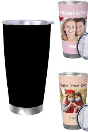 Personalized Stainless Steel Car Cup 20 Oz With Picture Name Logo Any Text With Lid For Easy Carrying Custom Coffee Travel Cups as Christmas Fathers and Mothers Day Gifts, 1pcsBlack
