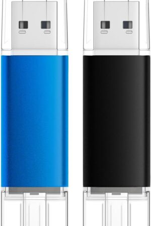 AreTop USB C Flash Drive 16GB 2 Pack, Type-C Flash Drive + USB 2.0 Thumb Drive OTG Memory Stick Compatible with iPhone 16/15, Android Smartphone/Tablets/Computers, 2 Pack, (Black & Blue)