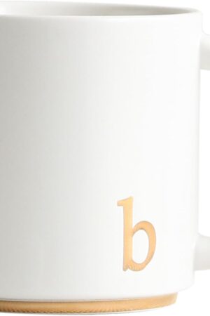 COLLECTIVE HOME - Monogram Ceramic Mugs, 15 oz Golden Initial Coffee Cups, Elegant Alphabet Tea Mugs, Elegant Personalized Mug with Gift Box, Luxurious Cups for Office and Home (b)