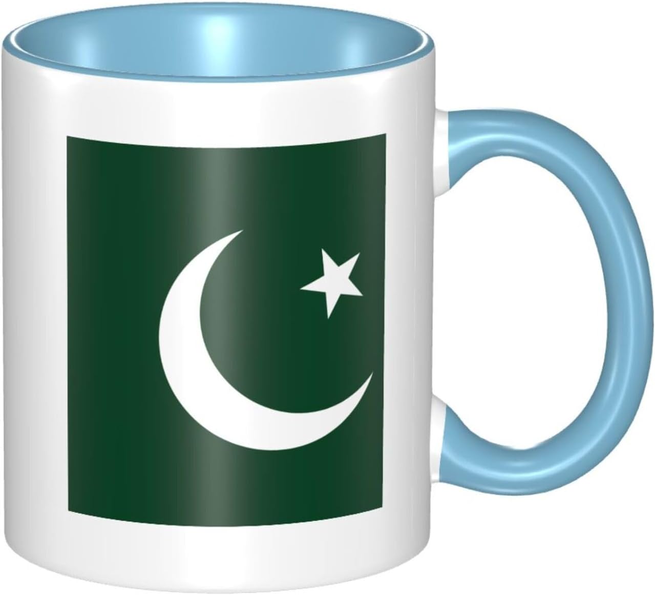 Sky Blue Ceramic Mugs for Exquisite Unique Flag of Pakistan Pattern Print Smooth Practical Durable Easy to Clean