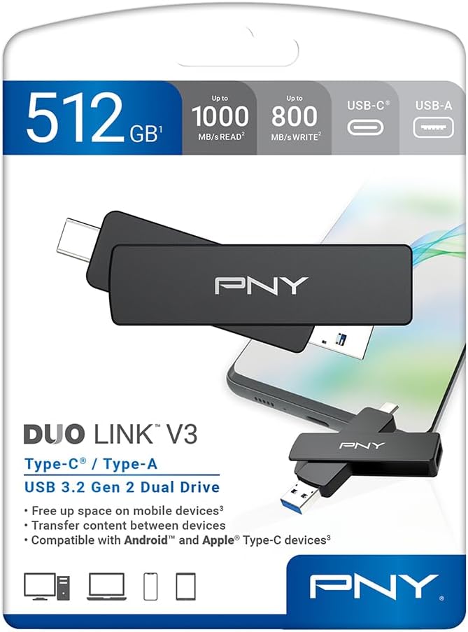 PNY 512GB Duo Link V3 USB 3.2 Gen 2 Type-C & Type-A OTG Flash Drive Extreme Speeds Read/Write 1000/800MB/s External Mobile Storage Compatible with Smartphone/Tablet/Laptops/Desktops - Image 12