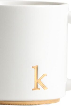 COLLECTIVE HOME - Monogram Ceramic Mugs, 15 oz Golden Initial Coffee Cups, Elegant Alphabet Tea Mugs, Elegant Personalized Mug with Gift Box, Luxurious Cups for Office and Home (k)