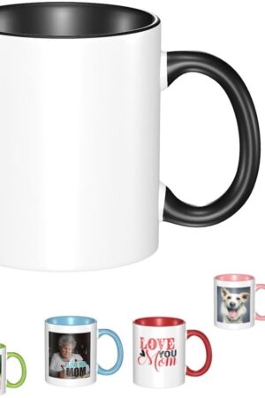 Custom-made Photo Coffee Mug, Customizable Ceramic Porcelain 11 Oz Straight Sided Cylinder Mug with Photo Text Logo, BlackNoCustom, Mother's Day, Father's Day, Wedding, New Year Gift