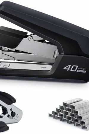 Leven Effortless Desktop Stapler, 40 Sheet Capacity, One Finger Touch Stapling, Easy to Load Ergonomic Heavy Duty Stapler, Includes 1500 Staples and Staple Remover