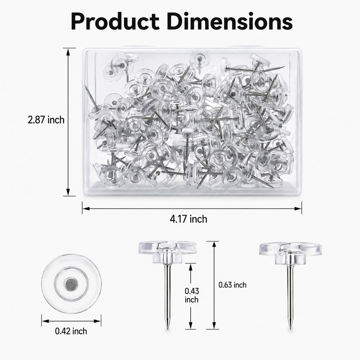 150 Pack Clear Push Pins Tacks, Flat Head Thumbtacks for Bulletin Board, Cork Board, Shadow Box, Wall Hanging – Heavy Duty Plastic Head with Steel Point in Reusable Storage Box - Image 3