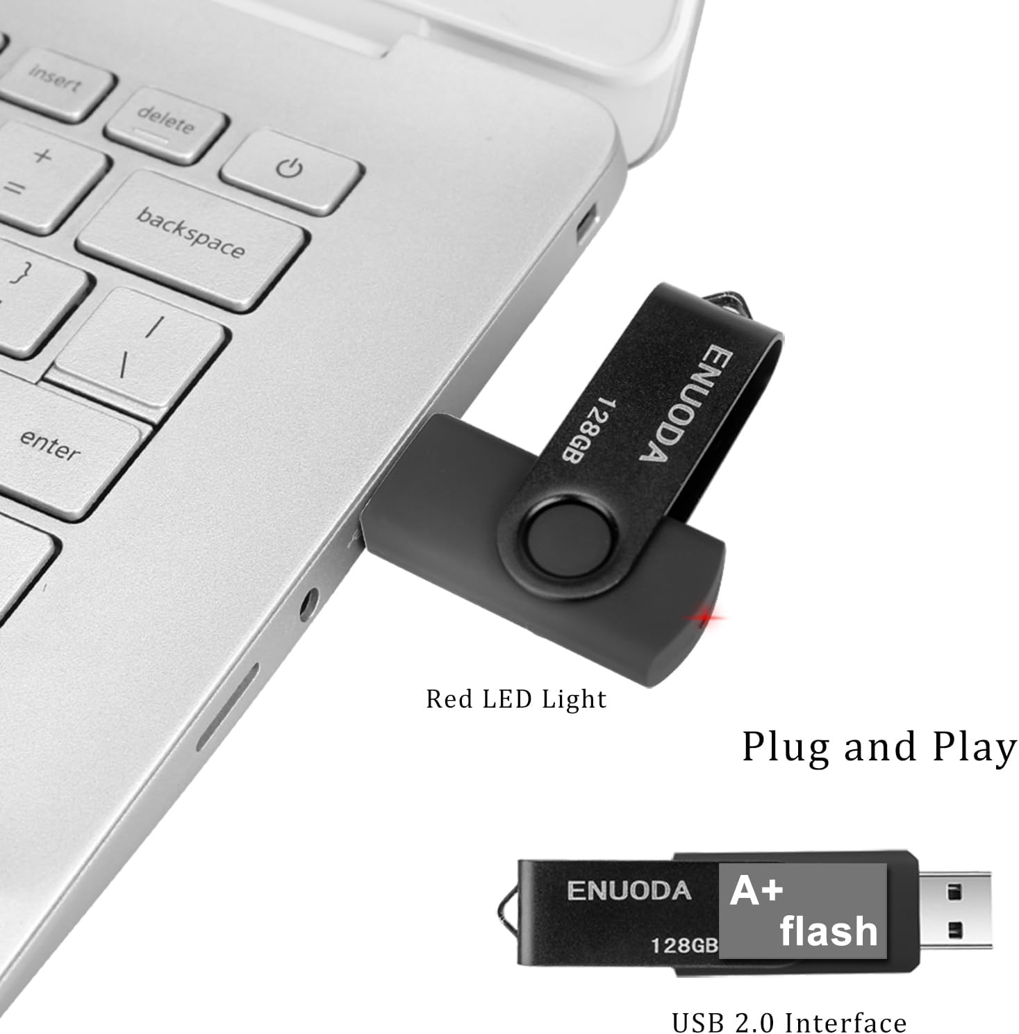 128GB Flash Drive ENUODA 1 Pack Thumb Drive 128GB Swivel Design USB 2.0 Memory Stick Data Storage Jump Drive Pen Drive for Laptop PC Computer (Black) - Image 4