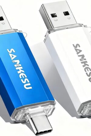 2 Pack 128GB USB C Flash Drive, Jump Drive USB-A & Type-C OTG Memory Stick, Dual Thumb Drive for PC/Laptop/Type C Cell Phone and Tablet (Silver/Blue)