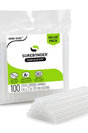 Surebonder DT-100 Mini Size Hot Glue Sticks for Glue Guns 0.27 in. Diameter, 4 in. Length - All Purpose, All Temperature - Great for DIY, Arts, and Crafting - 100 Pack, Clear