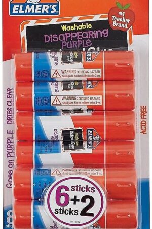 Elmer's Disappearing Purple School Glue Sticks, 0.21 oz Each, 8 Sticks per Pack (E1591)