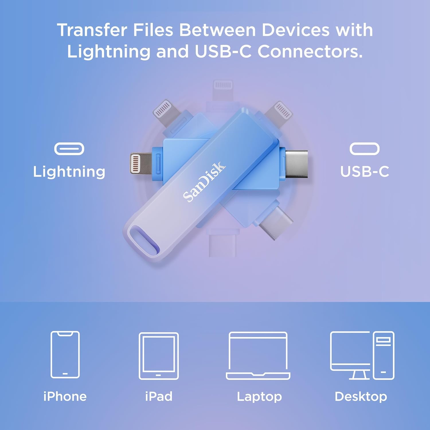 SANDISK 256GB Creator Phone Drive - for iPhone, iPad, Laptop & Mac - Includes USB Type-C and Lightning Connectors - Automatic Backup, 3 Months of Adobe Lightroom Included - SDIXD0N-256G-GN6TP - Image 4