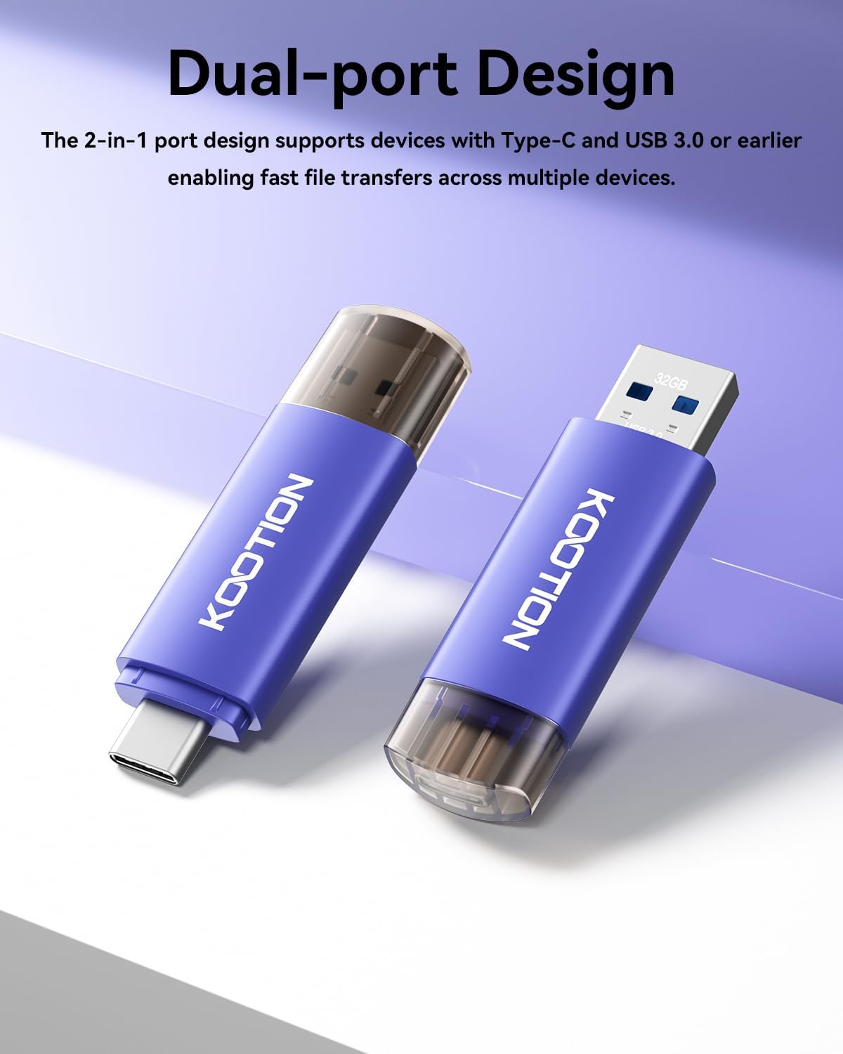 32GB Type-C Flash Drive 5-Pack, KOOTION 2-in-1 USB-A&USB-C 3.0 Dual Drive OTG, Memory Stick for Android Smartphone/Tablet/PC - Image 7