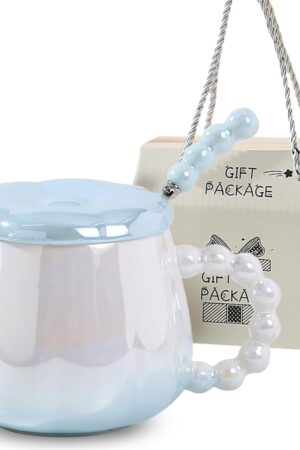 Personalized Ceramic Coffee Mug Tea Cup with Lid and Gift Box, Stylish and Cute Design, Perfect Birthday and Christmas Surprise, Ideal for Girlfriend, Friend, and Unique Friendship Gift. (Blue)