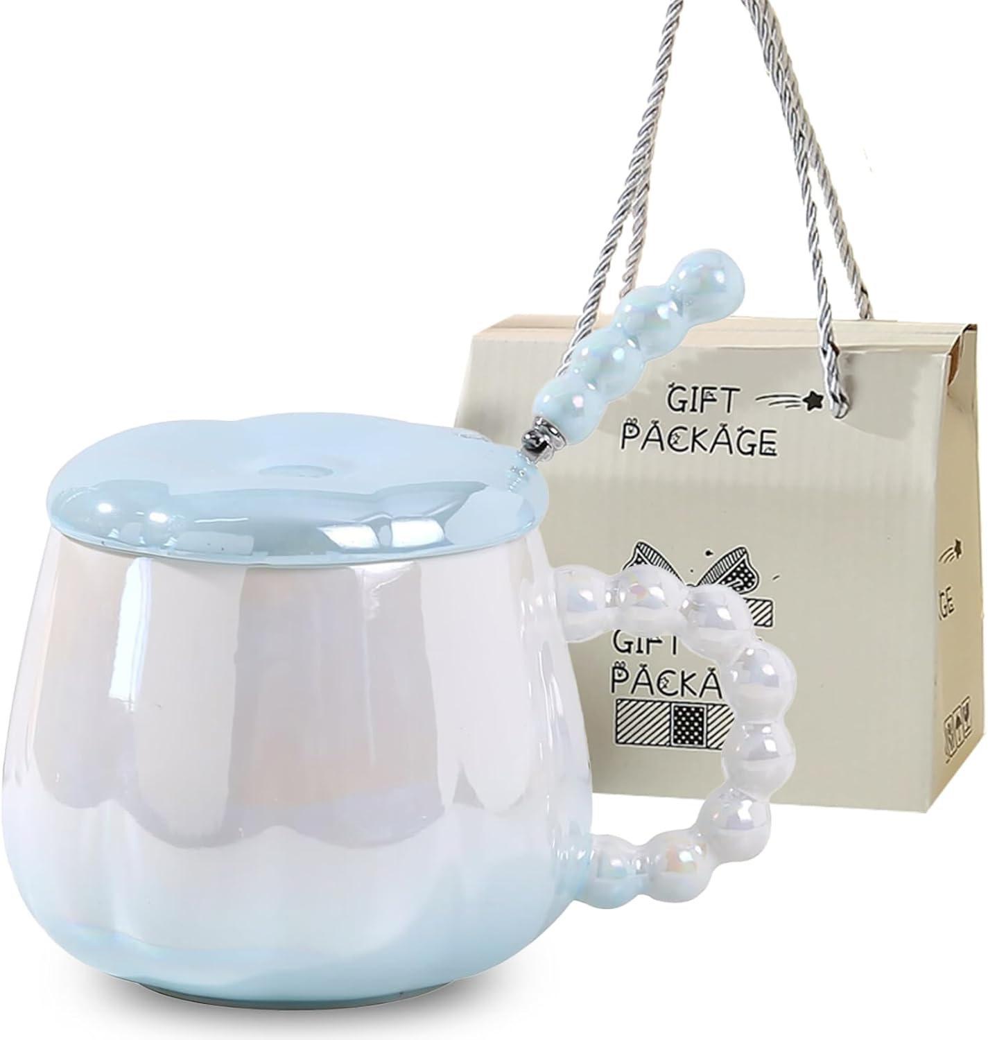 Personalized Ceramic Coffee Mug Tea Cup with Lid and Gift Box, Stylish and Cute Design, Perfect Birthday and Christmas Surprise, Ideal for Girlfriend, Friend, and Unique Friendship Gift. (Blue)
