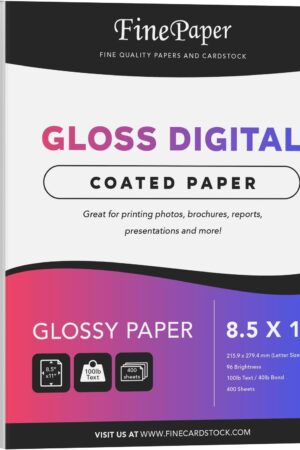 8.5x11 Gloss Digital Paper, Perfect for Color Laser Printing, Design Proposals, Flyers, Brochure, 8.5 x 11” Letter Size, 100lb Text (40lb Bond) 96 Bright, Acid Free, Glossy Coated Finish | 400 Sheets