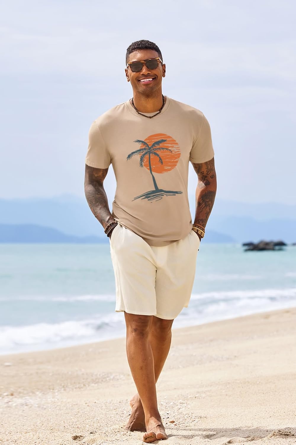Runcati Mens Short Sleeve T-Shirts Graphic Crew Neck Casual Shirt Summer Beach Palm Tree Printed Vintage Hawaiian Tees - Image 5