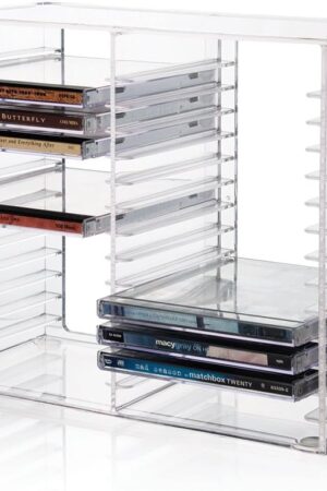 STORi Stackable Clear Plastic CD Organizer with Rubber Feet | Rectangular Jewel Cases Holder Perfect for Theatre Room | Holds up to 30 CD Cases | Made in USA