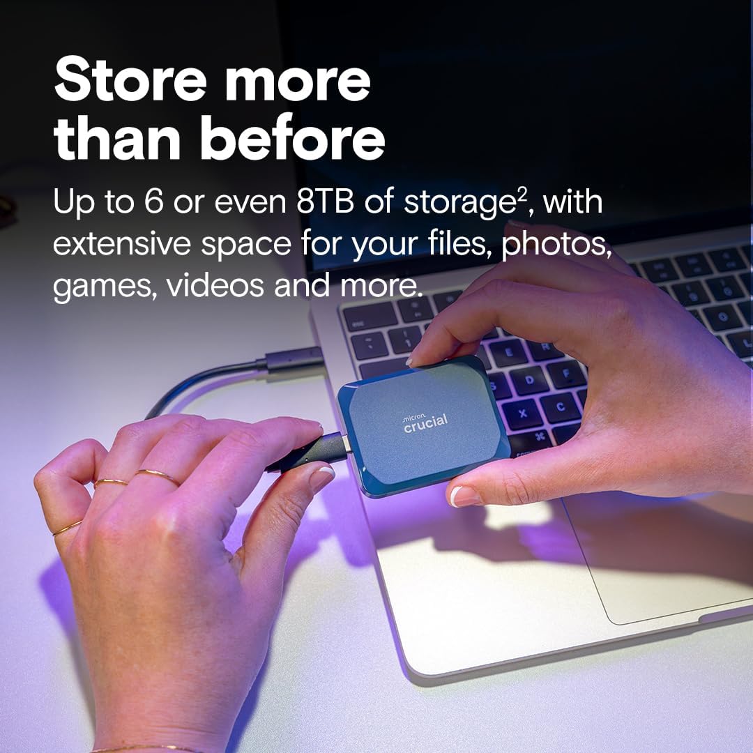 Crucial X10 8TB Portable SSD, Up to 2,100MB/s, USB 3.2 USB-C, External Solid State Drive, Compatible with Windows, Mac & Android, Durable Storage for Games, Photos & Files, Blue - CT8000X10SSD9-02 - Image 2
