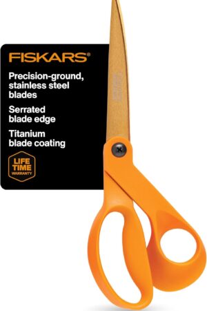 Fiskars Titanium Shop Shears, Stainless Steel Precision-ground Scissors for All Purposes, Yard and Garden Tool, 9 in, Orange