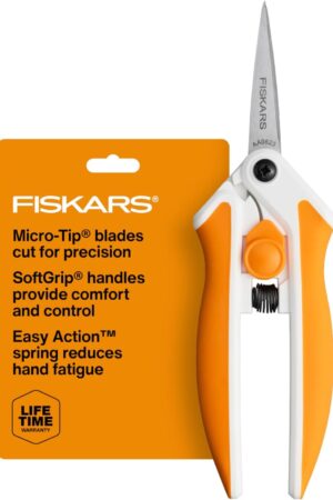 Fiskars Micro-Tip Spring Assisted Scissors, Precision Cutting Stainless Steel Blades, Comfort Handle, Cut Details in Fabric, Sewing Scissors and Arts and Crafts Tools
