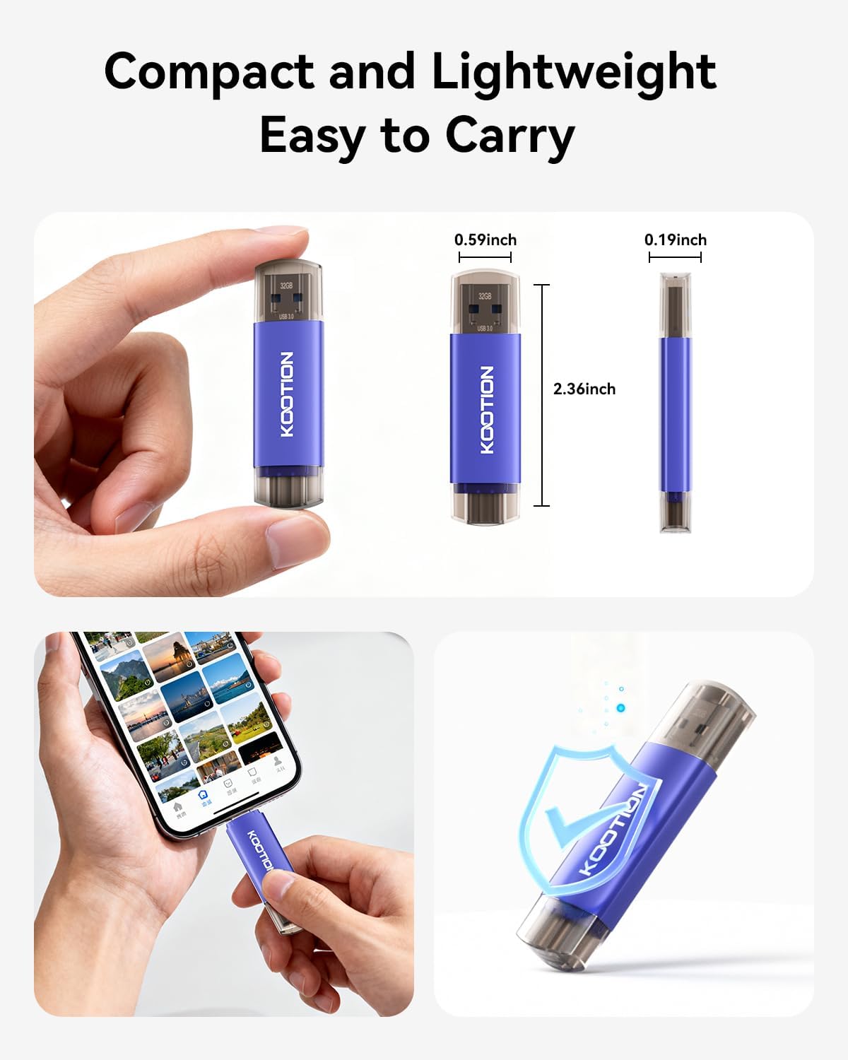 32GB Type-C Flash Drive 5-Pack, KOOTION 2-in-1 USB-A&USB-C 3.0 Dual Drive OTG, Memory Stick for Android Smartphone/Tablet/PC - Image 4