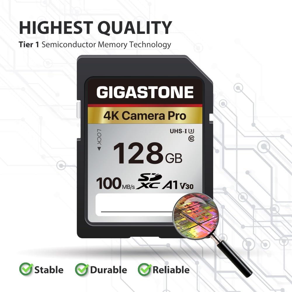 【5-Years Data Recovery】 GIGASTONE 128GB SD Card, 4K Camera Pro, UHS-I A1 V30 U3 Class 10 SDXC Memory Card 4K UHD Video Compatible with Digital Camera, Full-Sized SD Card, with 1 Mini Case - Image 7