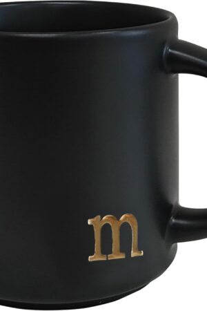 COLLECTIVE HOME - Black Monogram Ceramic Mugs, 15 oz Golden Initial Coffee Cups, Elegant Alphabet Tea Mugs, Personalized Halloween Mug with Gift Box, Perfect for Office and Home Décor (m)