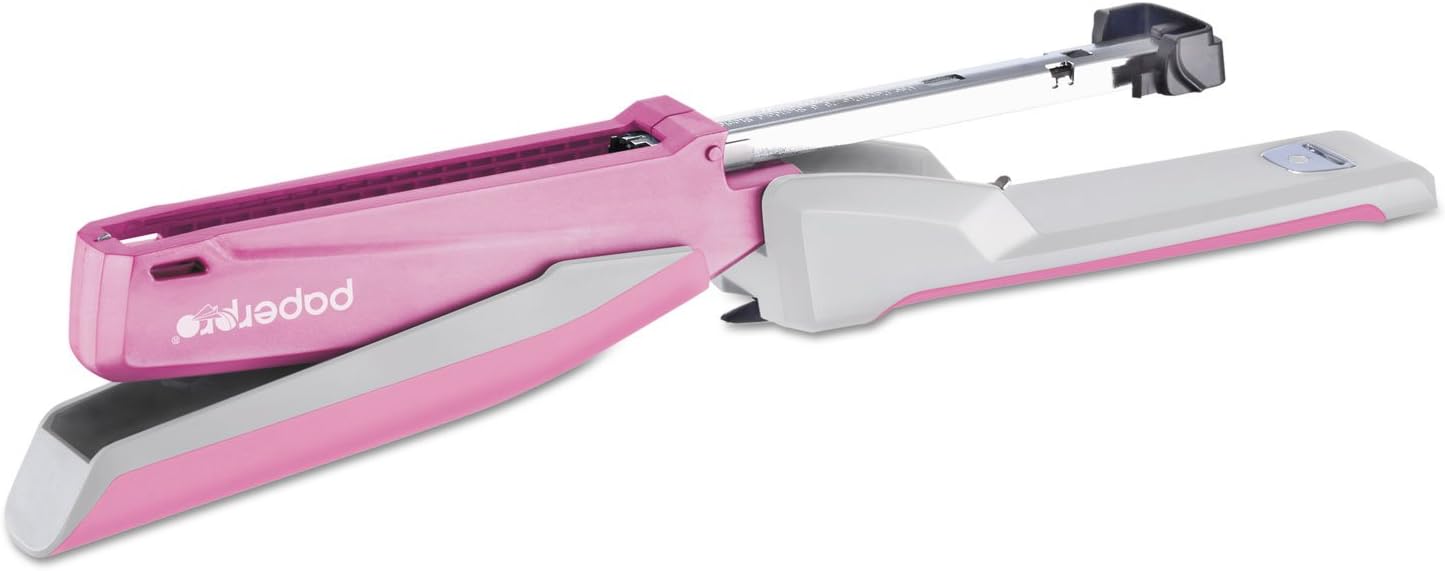 Bostitch Office InPower Spring-Powered Desktop Stapler, 20 Sheet Capacity, One Finger Stapling, Includes 210 Staples, Jam Free, Opens for Tacking, Breast Cancer Awareness Pink - Image 4