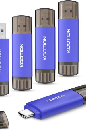 32GB Type-C Flash Drive 5-Pack, KOOTION 2-in-1 USB-A&USB-C 3.0 Dual Drive OTG, Memory Stick for Android Smartphone/Tablet/PC