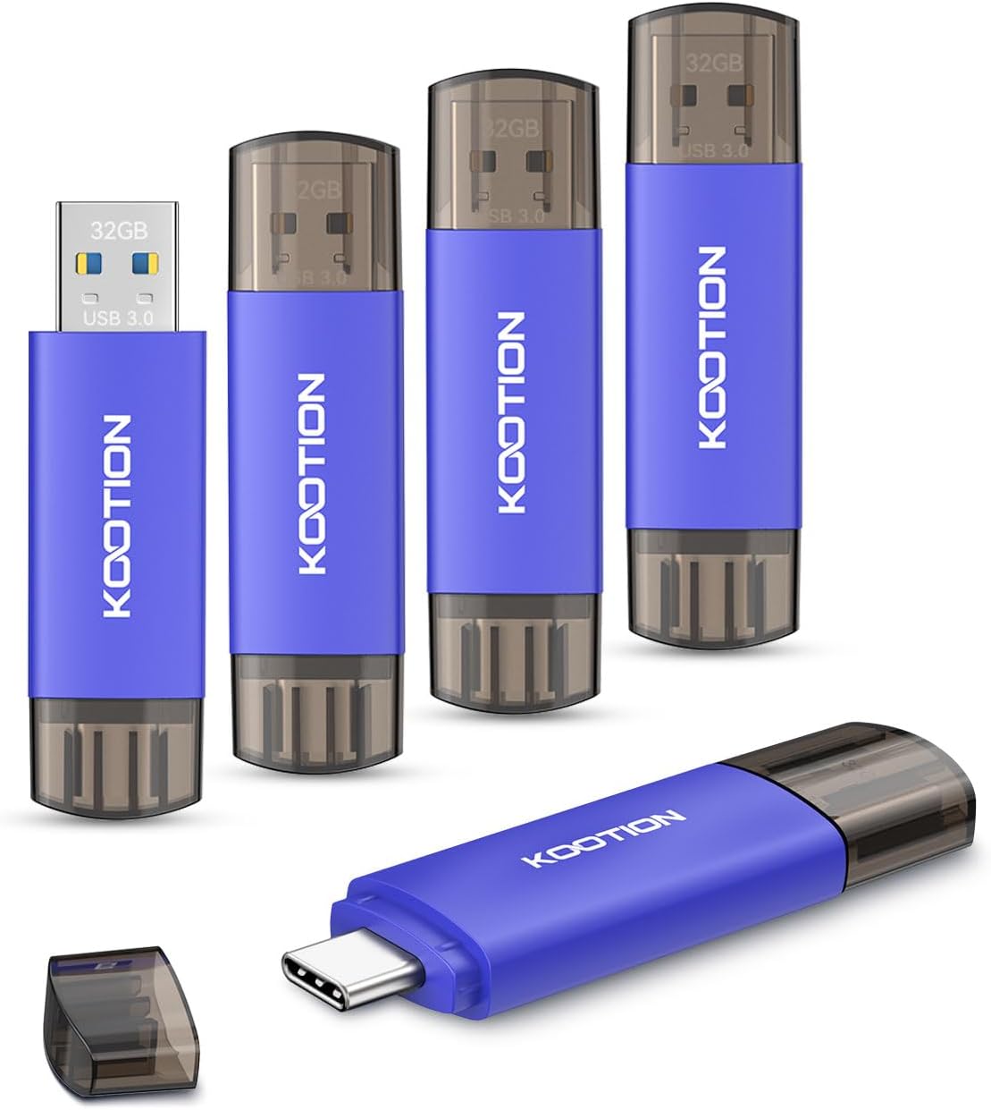 32GB Type-C Flash Drive 5-Pack, KOOTION 2-in-1 USB-A&USB-C 3.0 Dual Drive OTG, Memory Stick for Android Smartphone/Tablet/PC